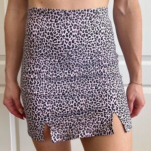 Pink, leopard print mini skirt